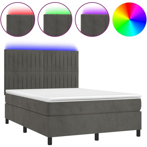 VidaXL Box spring postelja z vzmetnico LED temno siva 140x200 cm žamet, (20930284) Slike