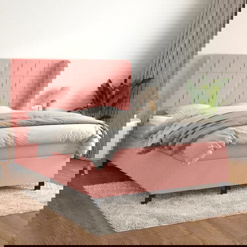 vidaXL Box spring postelja z vzmetnico roza 140x200 cm žamet Cene
