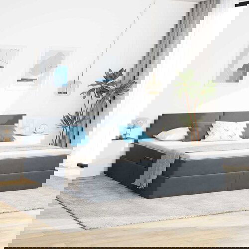 VidaXL Krevet S LED lampica s pohranom Tamno siva 160 x 200 cm Bar&amp;scaron;un Slike