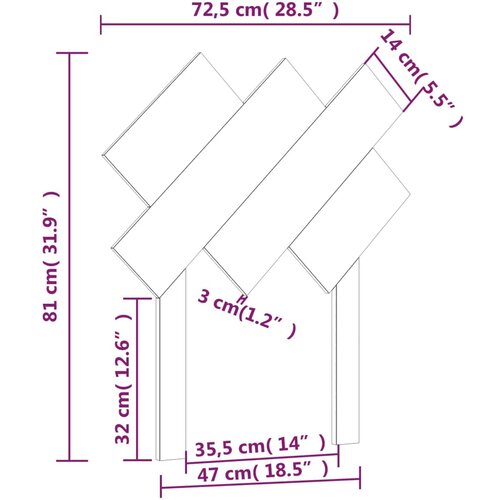  Uzglavlje za krevet sivi 72,5x3x81 cm od masivne borovine Slike