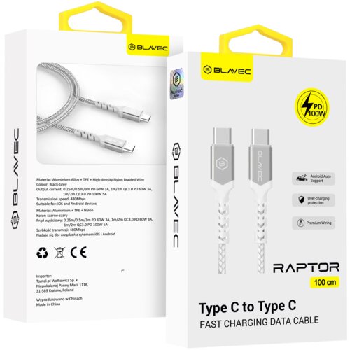 BLAVEC kabel Raptor pleteni - Tip C na Tip C - PD 100W 5A 1 metar Apple CarPlay/Android Auto Cijene