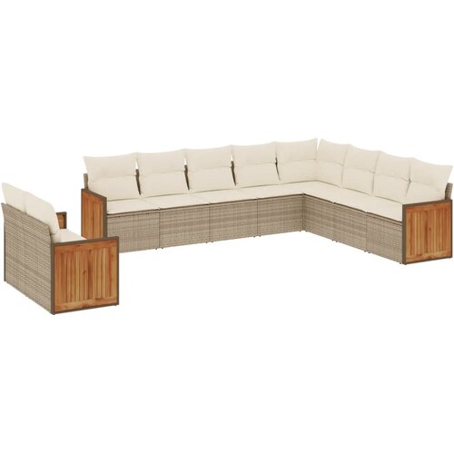  10-dijelni set vrtnih sofa s jastucima bež od poliratana Slike