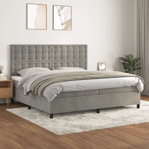  Box spring postelja z vzmetnico svetlo siva 200x200 cm žamet, (20761248) Slike