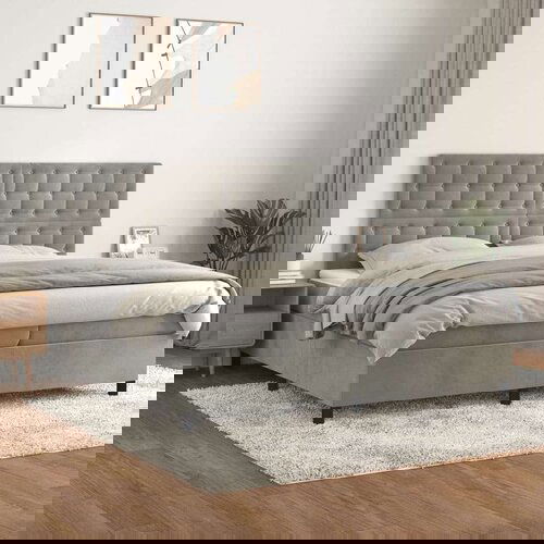  S oprugama i madracem svjetlosivi 200x200 cm bar&amp;scaron;unasti Slike