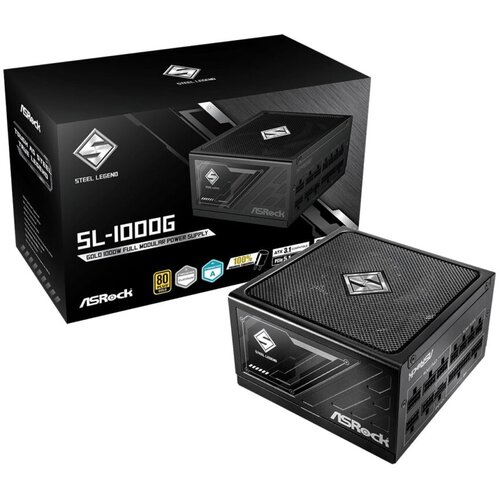 AsRock PSU 1000W Gold Steel LFully Modular,80PLUS,135mm fanATX 3.1. PCIe 5.1, Japanese Capacitors Slike