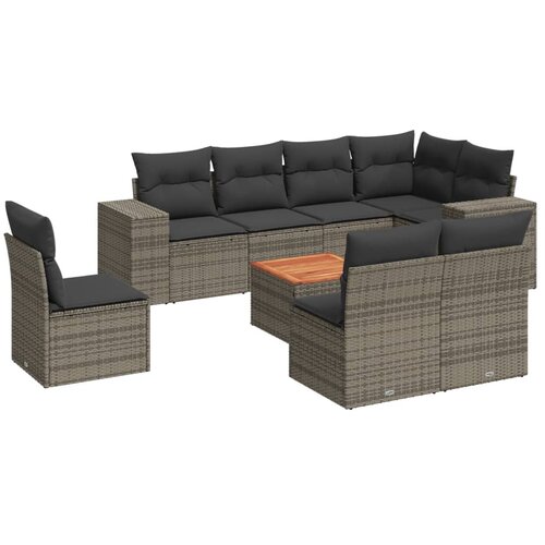  9-dijelni set vrtnih sofa od poliratana s jastucima sivi Slike