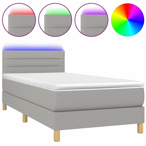  Krevet box spring s madracem LED svjetlosivi 90x200 cm tkanina Slike