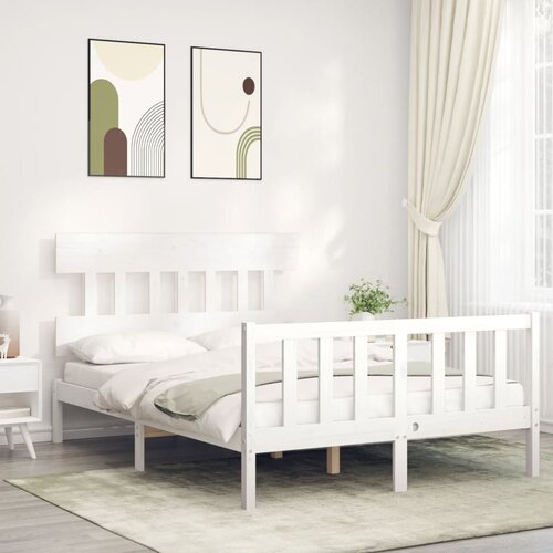 vidaXL Posteljni okvir z vzglavjem bel 140x200 cm trden les Cene