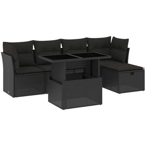 VidaXL 6-dijelni set vrtnih sofa s jastucima crni od poliratana Slike
