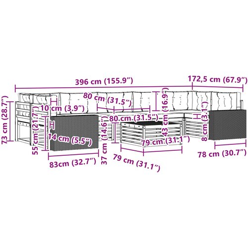  Set vanjskih sofa 8 kom. Prirodna i svjetlosiva Smeđa Slike