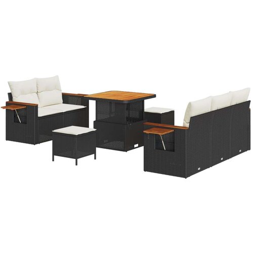  Set od 8 komada vrtnih sofa s jastučićima crni poli ratan acacija  set od 3 komada vrtnih stolica s jastučićima crni poli ratan Cijene