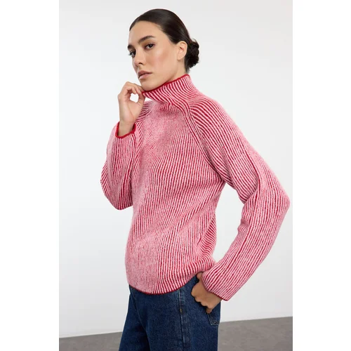 Trendyol Pink Soft Textured Stand Collar Knitwear Sweater