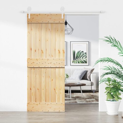 VidaXL Drsna vrata s kompletom vodil 80x210 cm trdna borovina Slike