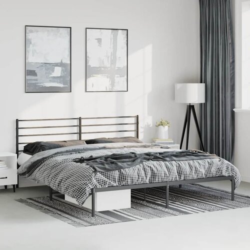  Metalni okvir za krevet s uzglavljem crni 193x203 cm Slike