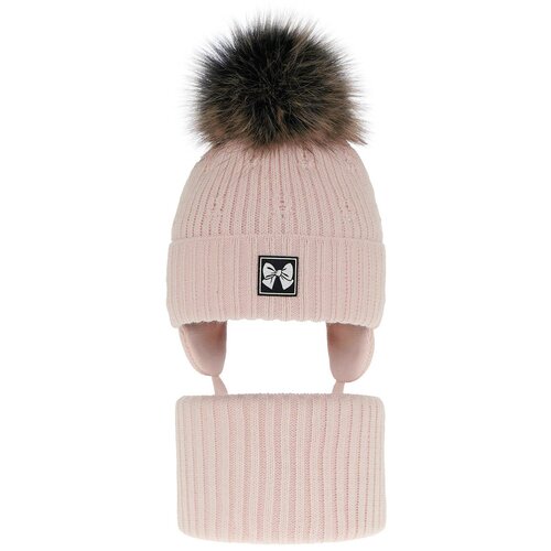 AGBO Girl's winter set: hat and tube scarf pink Kinia with pompom Cene