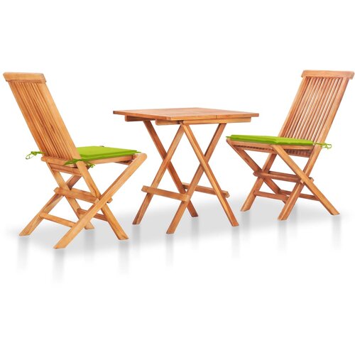 VidaXL 3-dijelni bistro set s jarko zelenim jastucima masivna tikovina Slike