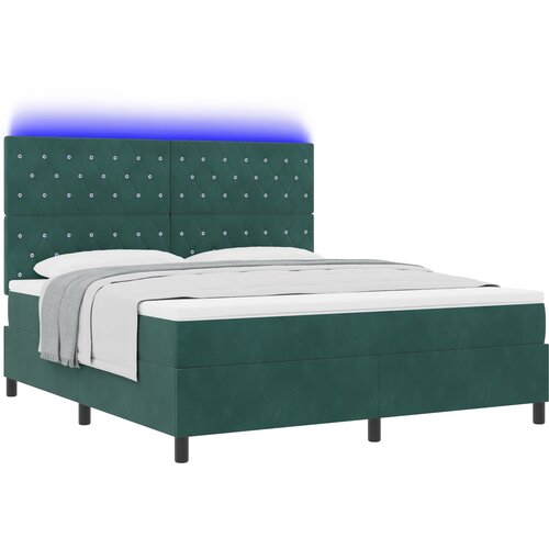vidaXL Box Spring Postelja z Blazino in LED Temno Zelena 180x200 cm Žamet, (22050698) Cene