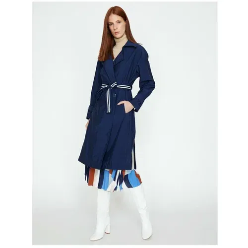 Koton Women's Navy Blue Belted Trench Coat