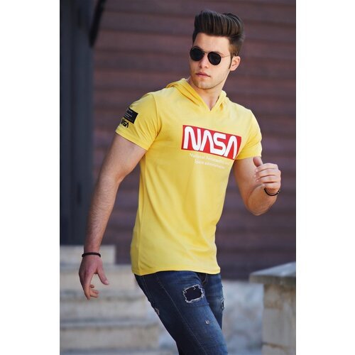 Madmext Printed Men's Yellow Hooded T-Shirt 4629 Slike