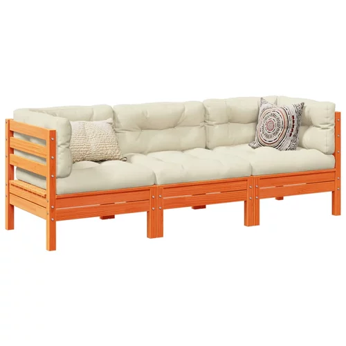 vidaXL 3-dijelni set vrtnih sofa s jastucima voštano smeđi od borovine