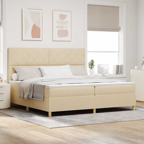  LED Box Spring Krevet s uzglavljem Krema 200 x 200 cm tkanina Cijene