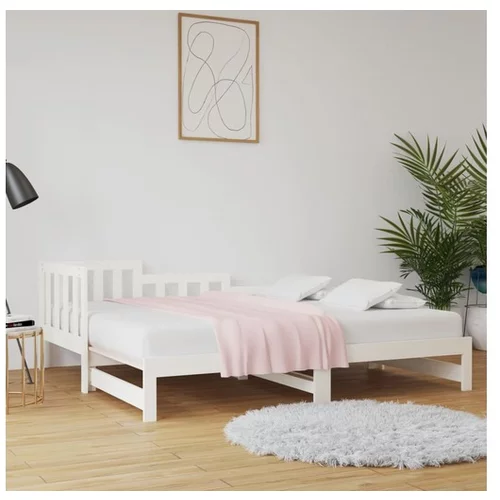  Izvlečna dnevna postelja bela 2x(80x200) cm trdna borovina