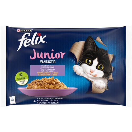 Felix Junior Fantastic vrečke 4 x 85 g - Losos &amp;amp; pi&amp;scaron;čanec Slike