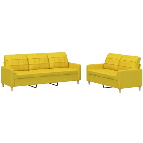  2-dijelni set sofa s jastucima svjetložuti od tkanine Žuta Slike
