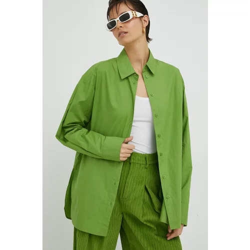 Gestuz Pamučna košulja IsolGZ za žene, boja: zelena, relaxed, s klasičnim ovratnikom