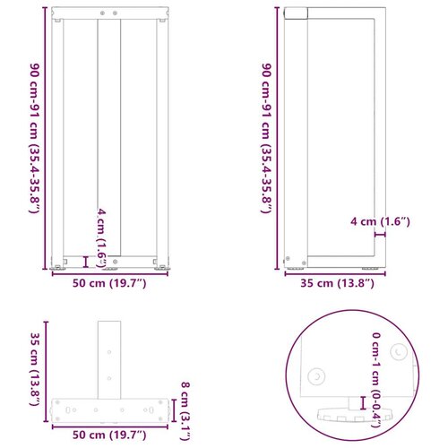  Noge barski stol T-oblika 2 kom 50x35x(90-91) cm čelik Slike