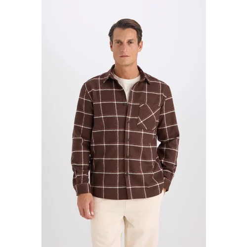 Defacto Regular Fit Polo Collar Plaid Flannel Long Sleeve Shirt