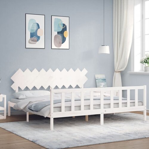 VidaXL Okvir za krevet s uzglavljem bijeli 200x200 cm od masivnog drva Slike