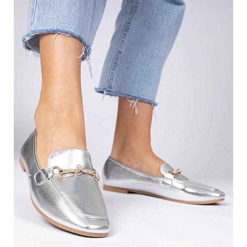 Gemre Silver elegant loafers with gold decoration and rhinestones Kalisa Cijene