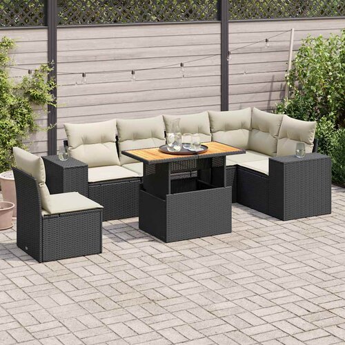  7-dijelni set vrtnih sofa od poliratana s jastucima crni Slike