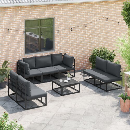 VidaXL Vrtna sedežna garnitura 8 pcs Črna 70 x 70 x 32 cm Aluminij Slike
