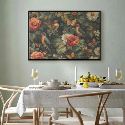  Slika - Flowers birds and butterflies – vintage-style illustration 90x60 Cene