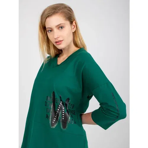 Fashion Hunters Dark green long plus size blouse with 3/4 sleeves