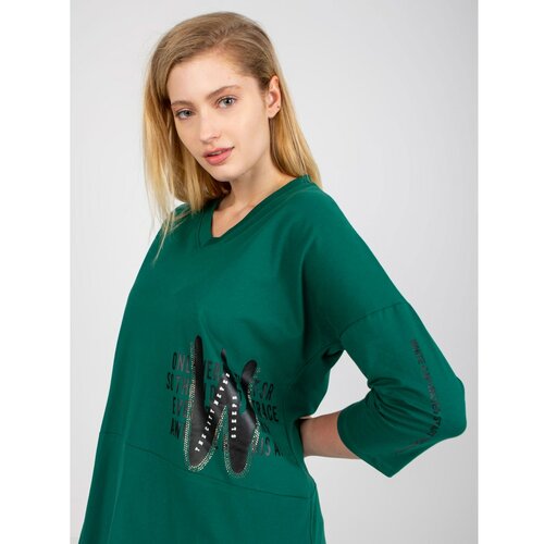 Fashion Hunters Dark green long plus size blouse with 3/4 sleeves Slike