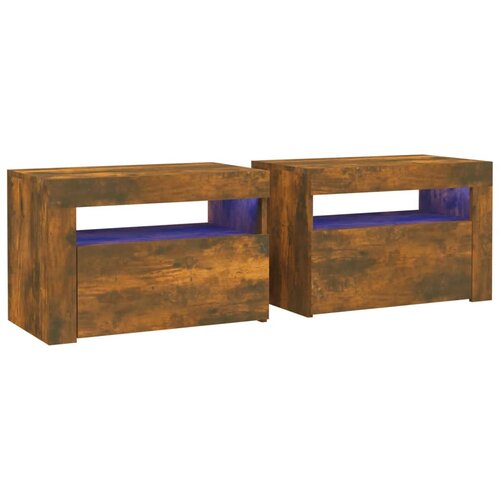 Maison Chic Dvo delni komplet Nočne omarice - Nočne mize LED dimljeni hrast 60x35x40 cm, (21688277) Slike