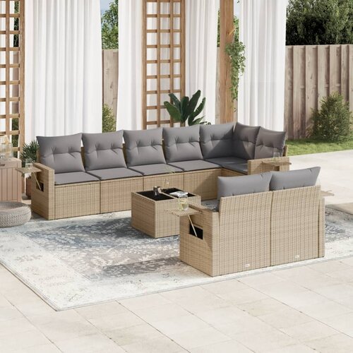 vidaXL 9-dijelni set vrtnih sofa s jastucima bež od poliratana Cijene