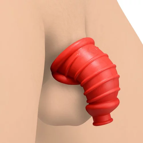 Master Series silikonska kletka za penis Red Chamber, rdeča
