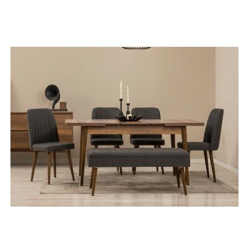 Hanah home vina 03 1053 walnut anthracite (produžni trpezarijski sto, stolice i konzola set (7 komada) Cene