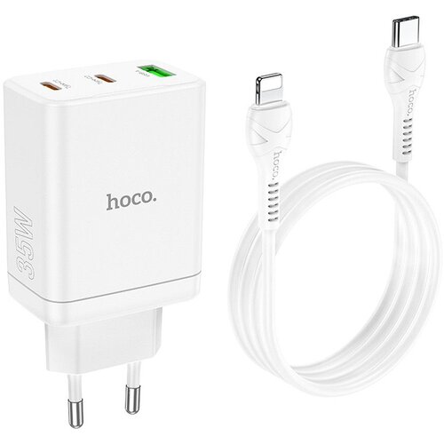 Hoco kućni punjač N33 2 x type c + usb a + kabal type c na lightning pd QC3.0 3A 35W beli Slike
