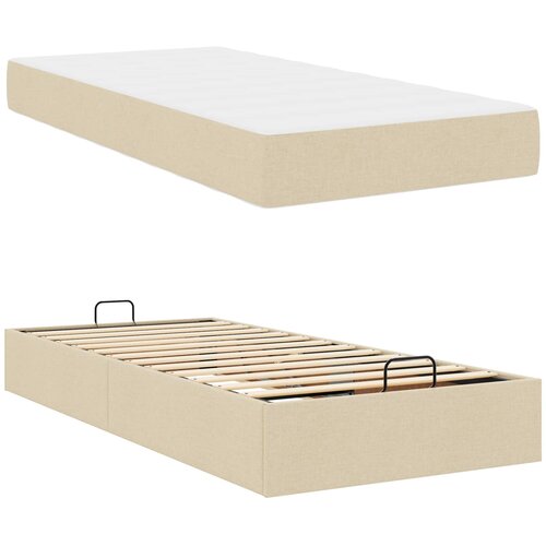  Okvir kreveta s madracem 2 kom. Krema tkanina 100 x 200 cm Slike