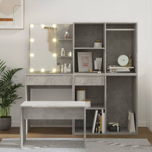 vidaXL Komplet toaletnih mizic z LED lučkami siv konstruiran les Cene