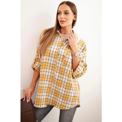 Kesi Włoski Women&amp;#039;s cotton checkered shirt with a distressed effect mustard Slike