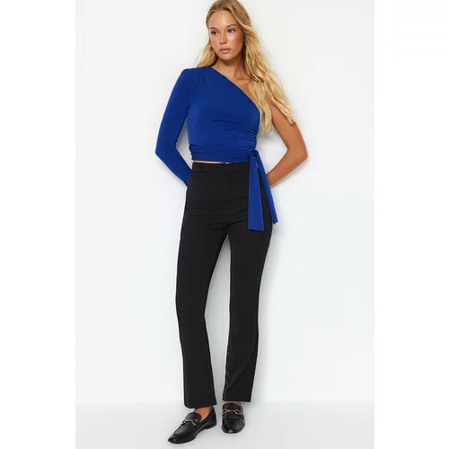 Trendyol Black High Waist Trousers with Woven Legs and Detail