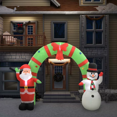 vidaXL napihljiva božična dekoracija Božiček in snežak obok LED 223 cm