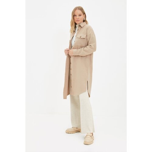 Trendyol Beige Shirt Collar Double Pocket Tunic Slike