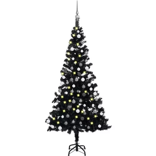  Umetna novoletna jelka z LED lučkami in bučkami črna 180 cm